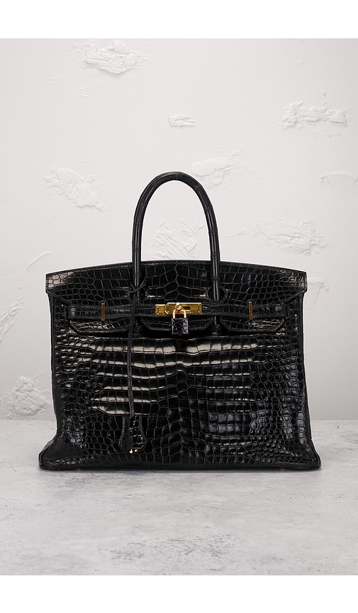 Fwrd Renew Hermes Shiny Porosus Crocodile Birkin 35 Handbag In Black