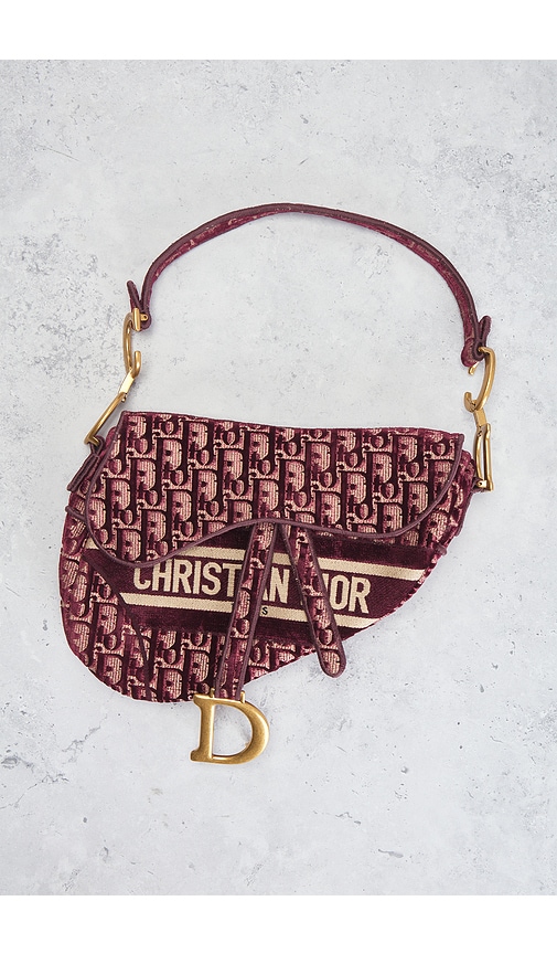 Fwrd Renew Dior Oblique Embroidered Velvet Saddle Bag In Red