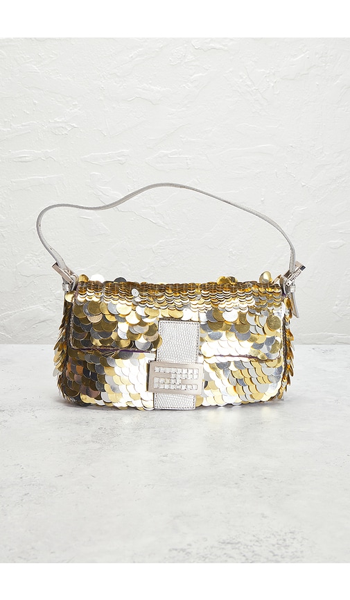 Fwrd Renew Fendi Metallic Paillettes Baguette Shoulder Bag In Gold