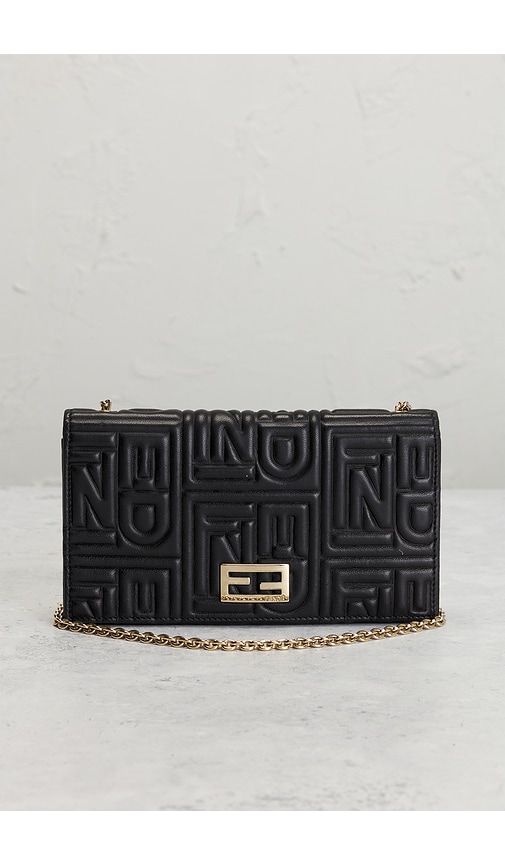 Fwrd Renew Fendi Embossed Wallet On Chain In Black