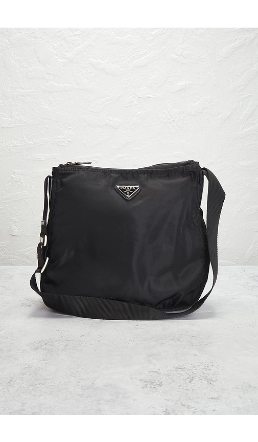 Fwrd Renew Prada Tessuto Messenger Bag In Black
