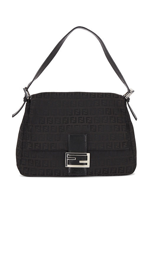 Fwrd Renew Fendi Zucchino Mama Baguette Shoulder Bag In Black