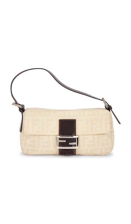 FWRD Renew Fendi Zucca Baguette Shoulder Bag in Ivory