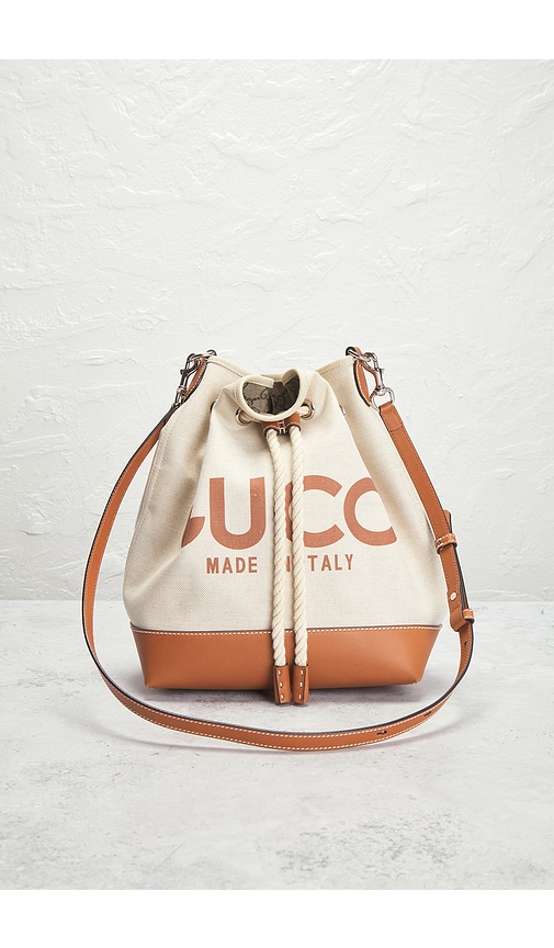 Fwrd Renew Gucci Logo Bucket Bag In White