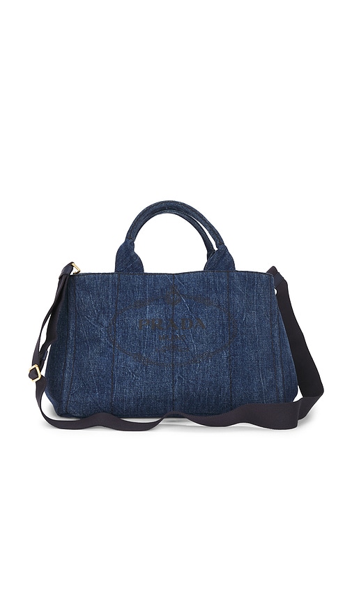 Fwrd Renew Prada Denim Canapa Tote Bag In Blue