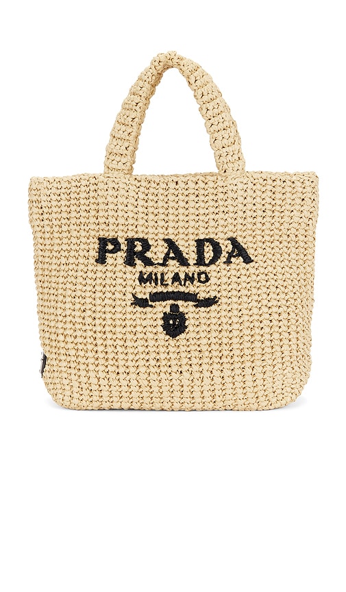 FWRD Renew Prada Raffia Logo Tote Bag