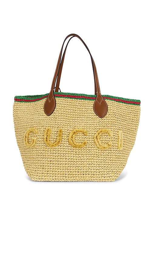 FWRD Renew Gucci Faux Raffia Tote Bag