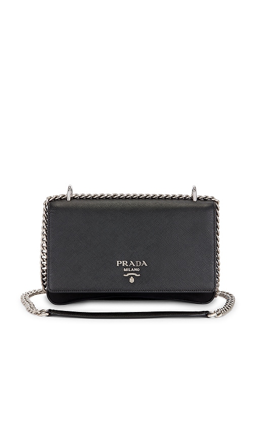 FWRD Renew Prada Saffiano Flap Crossbody Bag in Black