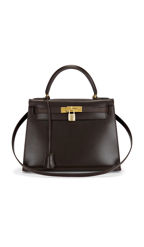 FWRD Renew Hermes 1991 Box Kelly 28 Handbag in Chocolate
