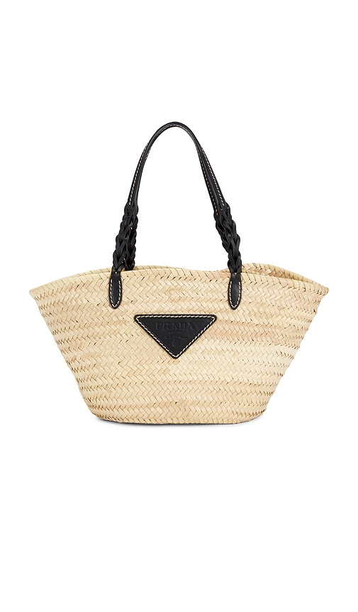 FWRD Renew Prada Palmitto Vitello Basket Tote Bag in Beige
