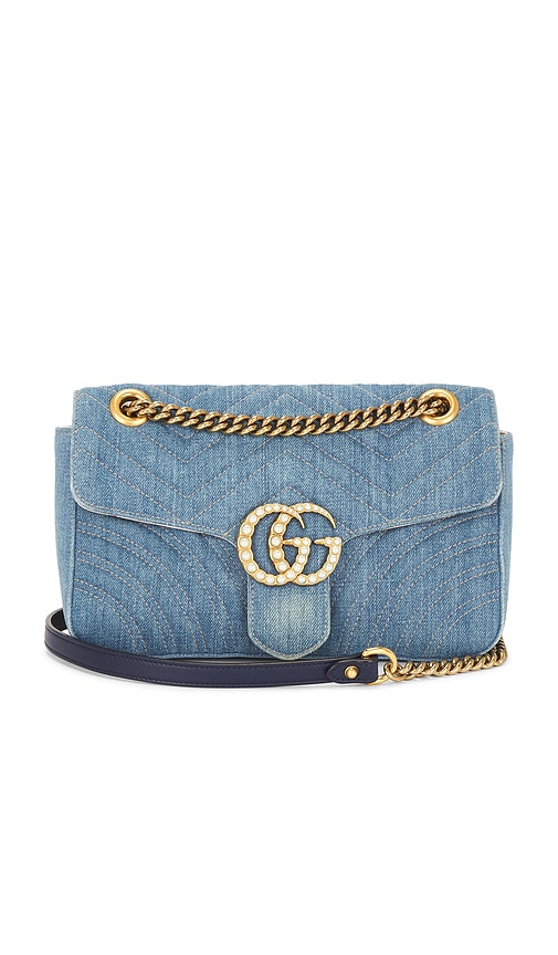 FWRD Renew Gucci Denim GG Marmont Shoulder Bag
