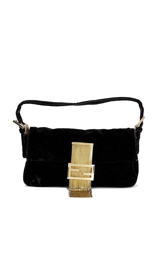 FWRD Renew Fendi Velvet Baguette Shoulder Bag in Navy