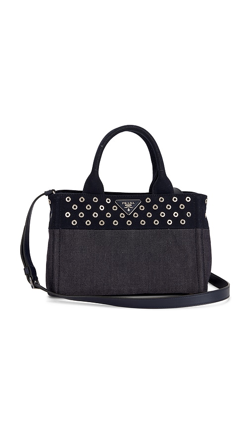 FWRD Renew Prada Studded Denim Canapa Tote Bag