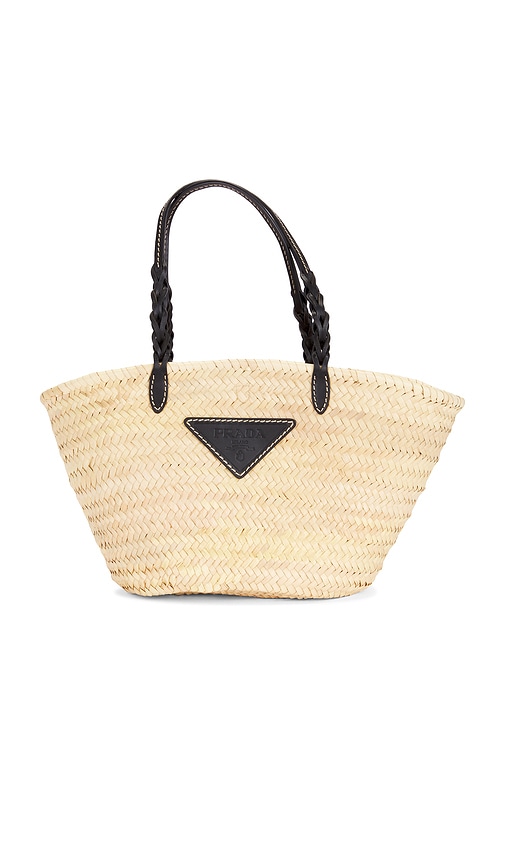 FWRD Renew Prada Raffia Tote Bag in Neutral