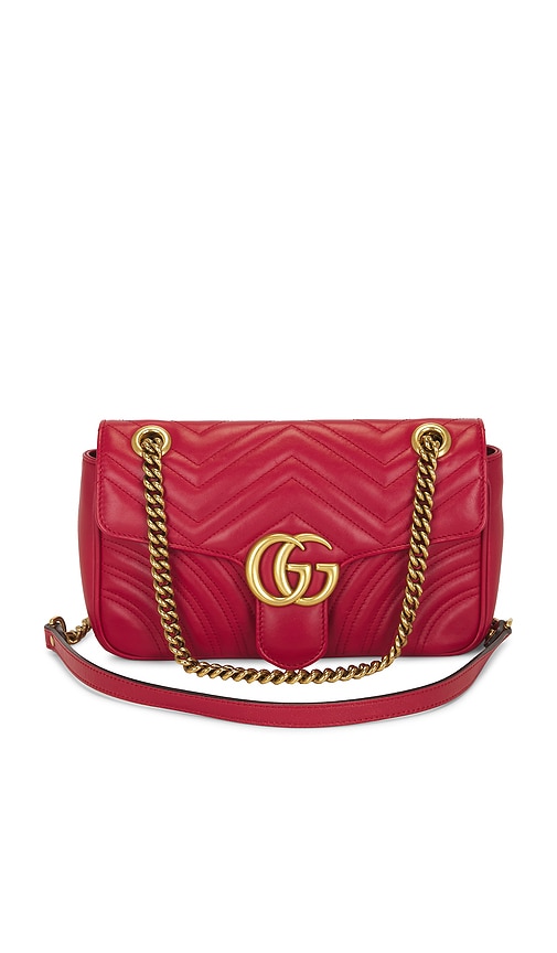 FWRD Renew Gucci GG Marmont Shoulder Bag in Red.