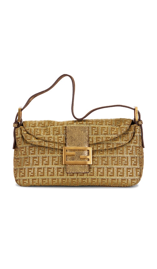 Fwrd Renew Fendi Zucchino Baguette Shoulder Bag In Gold