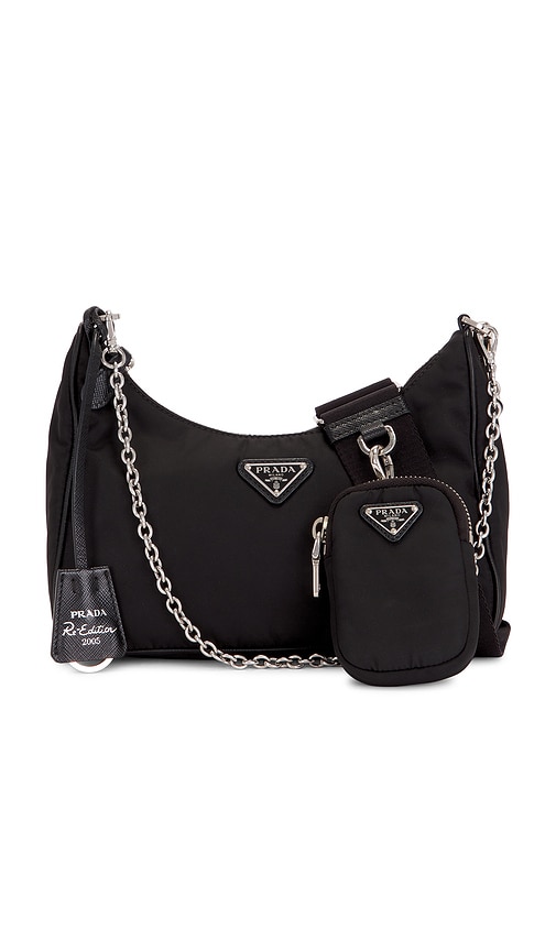 Fwrd Renew Prada Re-edition 2005 Re-nylon Shoulder Bag In Black