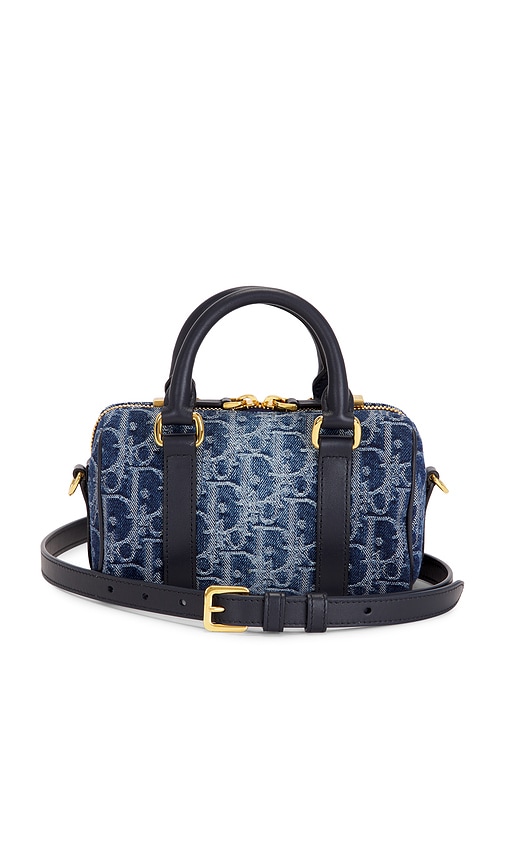 Fwrd Renew Dior Oblique Denim Nano Groove Convertible Bowling Bag In Blue