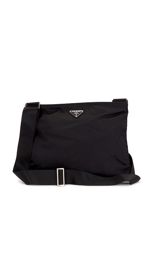 Fwrd Renew Prada Tessuto Flat Messenger Bag In Black