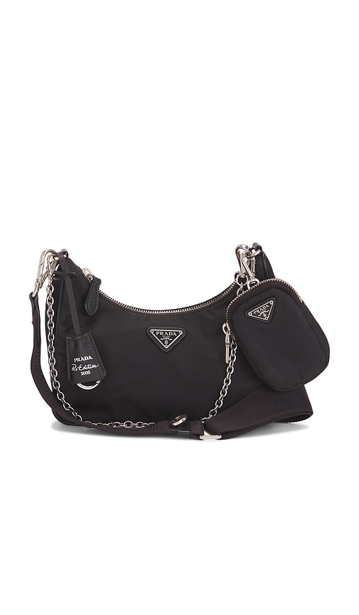 Fwrd Renew Prada Re-edition 2005 Re-nylon Shoulder Bag In Black
