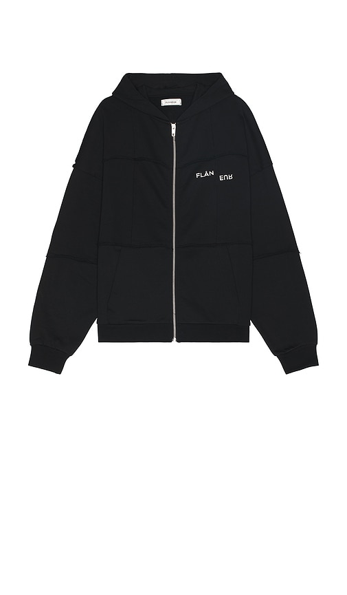 Shop Flâneur Cut And Sew Zip Up Hoodie In 黑色