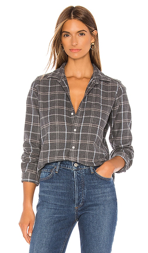 Frank Eileen Barry Button Down In Charcoal Grey Blue Taupe Plaid Revolve