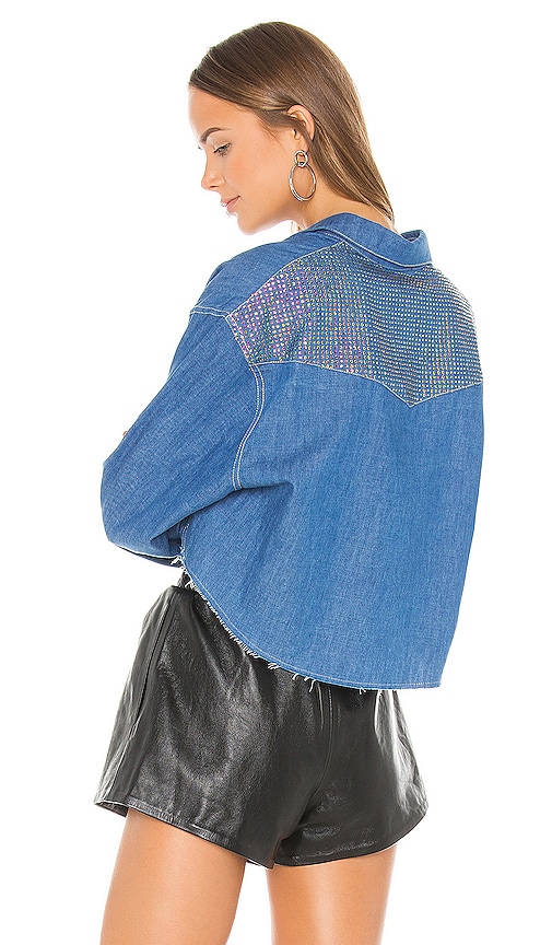Chiara Crystals Cropped Denim Shirt