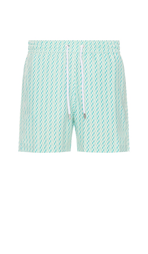 Shop Frescobol Carioca Sport Copacabana Herringbone Swim Short In White Sand & Club Green