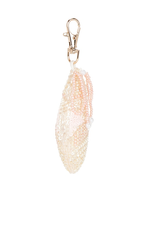  For Love & Lemons Beaded Shell Keychain In Cream. 