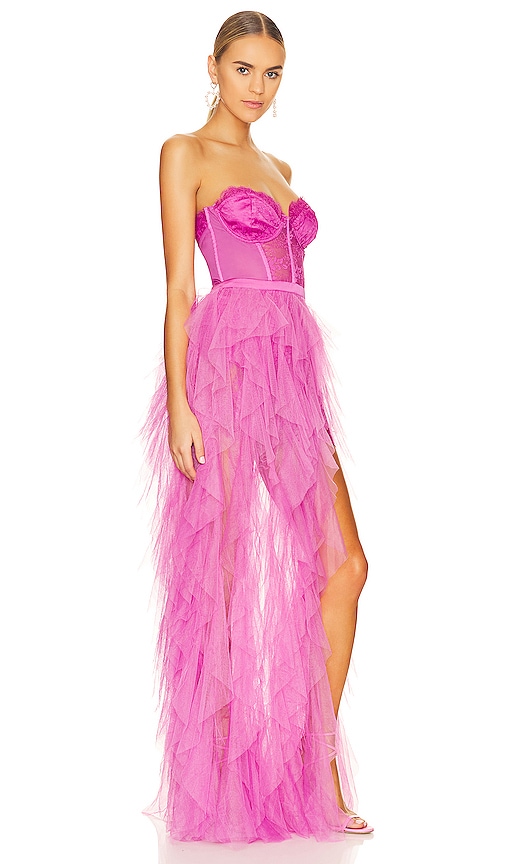 Shop For Love & Lemons X Revolve Bustier Gown In Fuchsia