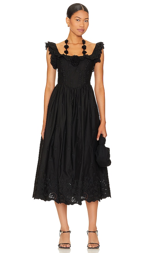 For Love & Lemons Lindsey Midi Dress In Black