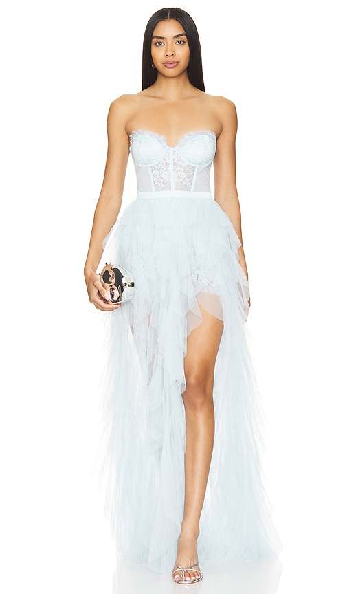 Shop For Love & Lemons Bustier Gown In Baby Blue
