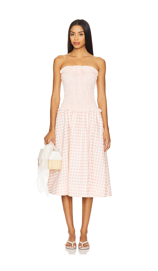 Petal Gingham Midi Dress in Peach. - size S (also in L, M, XS)