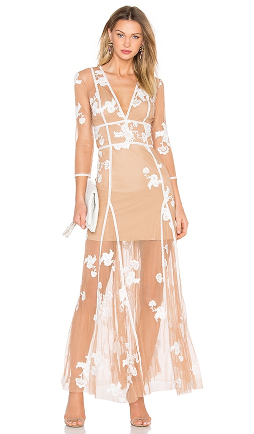 For Love & Lemons Elenora Maxi Dress in White & Nude REVOLVE