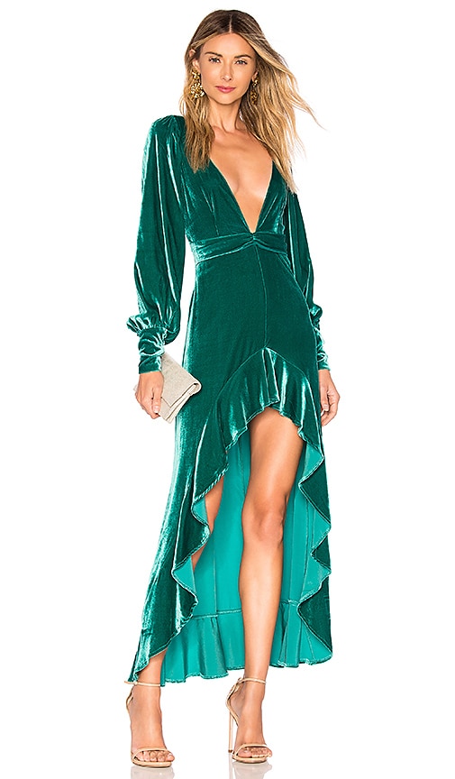 For Love & Lemons Viva Velvet Maxi Dress in Emerald | REVOLVE