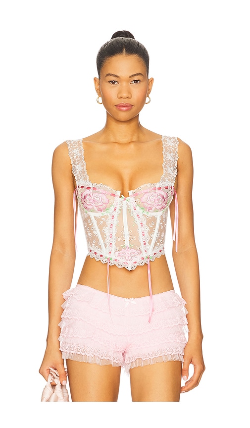 Rose Milk Eyelet Bustier in White,Rose. - size XS (also in L, M, S, XL)