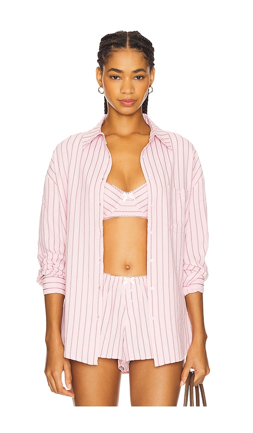 For Love & Lemons Mindy Striped Button Down Shirt