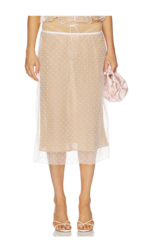For Love & Lemons Devon Dot Midi Skirt In White