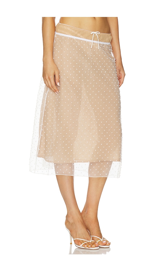 For Love & Lemons Devon Dot Midi Skirt In White