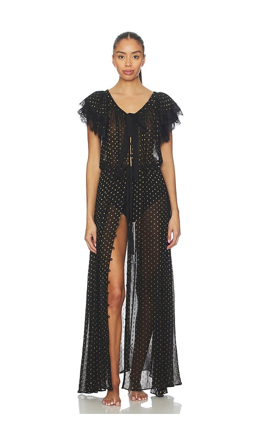For Love & Lemons Liz Lurex Dot Robe In Black