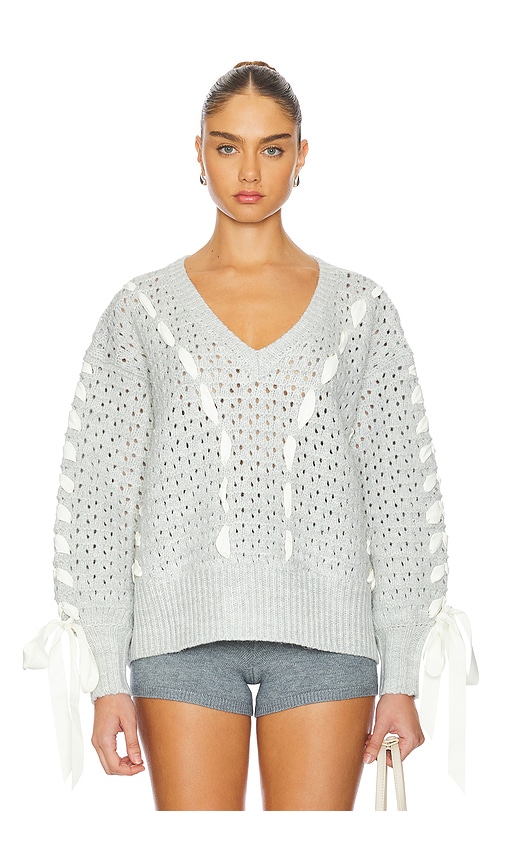 Shop For Love & Lemons Liberty V Neck Sweater In Grey