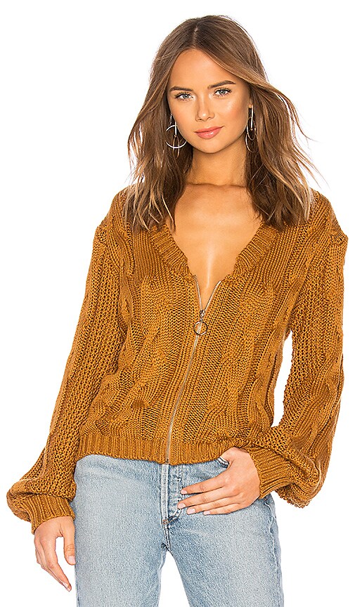 For Love Lemons Charlotte Zip Cardigan In Teddy Revolve