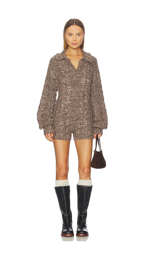 For Love & Lemons Nathalie Knit Romper In Brown