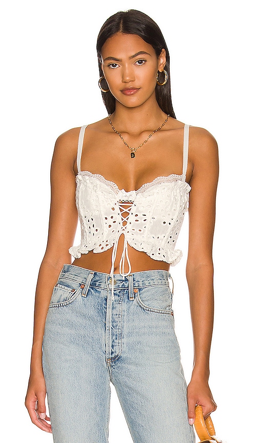 fleur du mal Floral Bow Embroidery Corset Top in Ivory