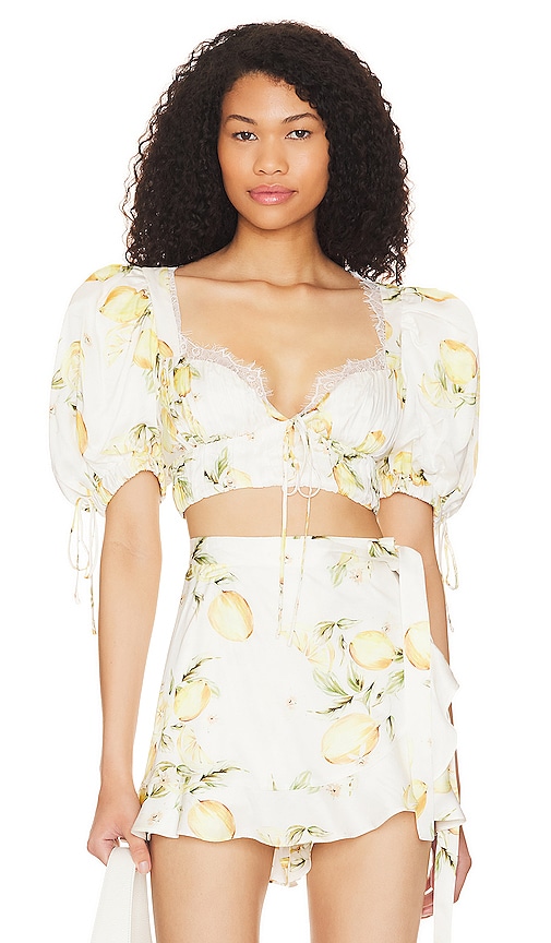 For Love & Lemons Alana Crop Top In White