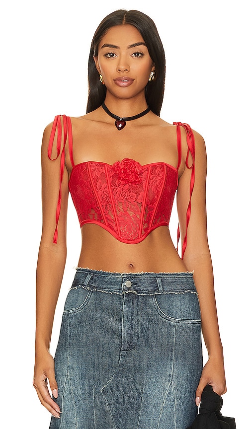 Damola Off- shoulder Corset Top in Black Red Gold and White