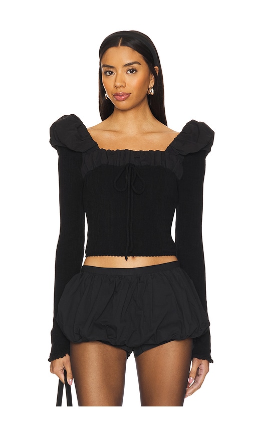 Shop For Love & Lemons Aliyah Pointelle Top In Black