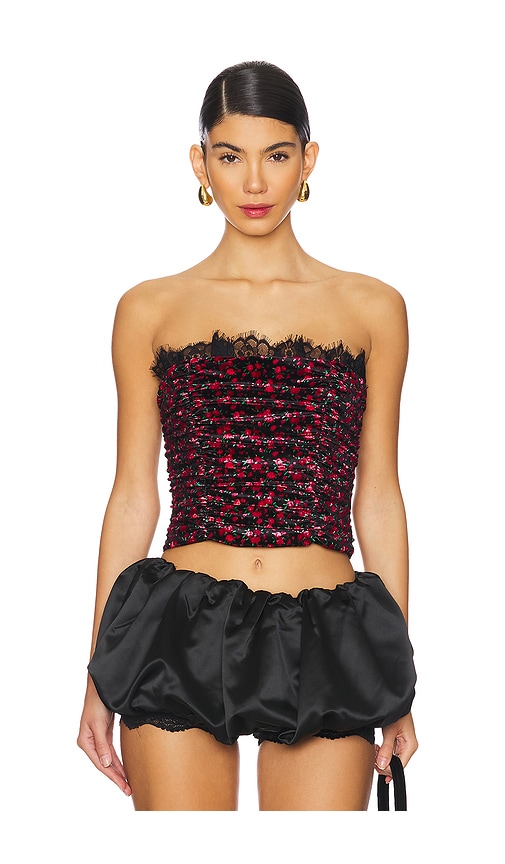 For Love & Lemons Berry Bud Velvet Bustier Top In 레드