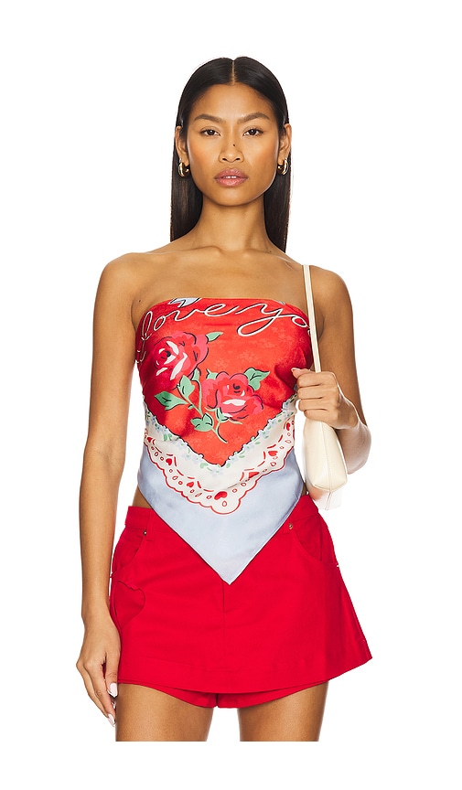 For Love & Lemons I Love You Scarf Top in Red