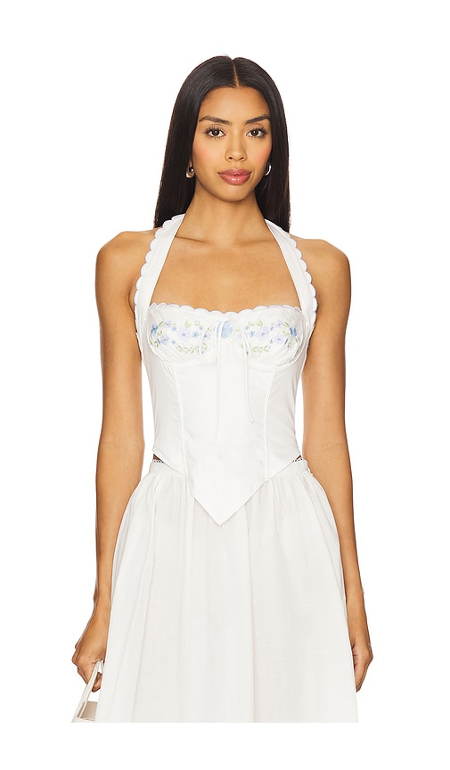For Love & Lemons Tea Time Poplin Bustier Top in White